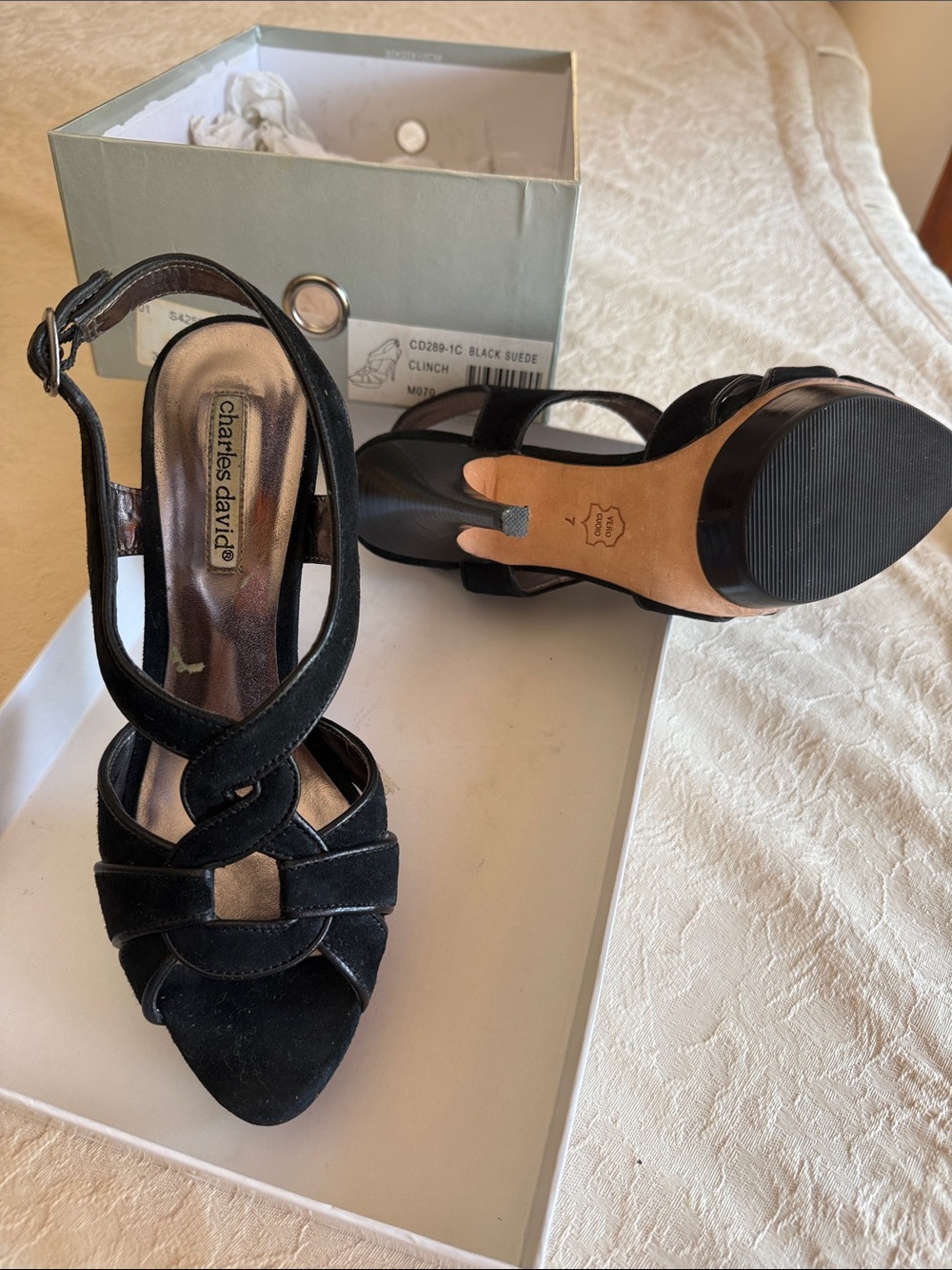 Charles David Black Suede Crisscross Platform Heels
